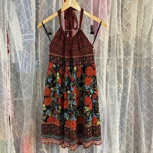UO Tiffany Floral Print Satin & Lace Mini Dress - Assorted XS at Urban Outfitters